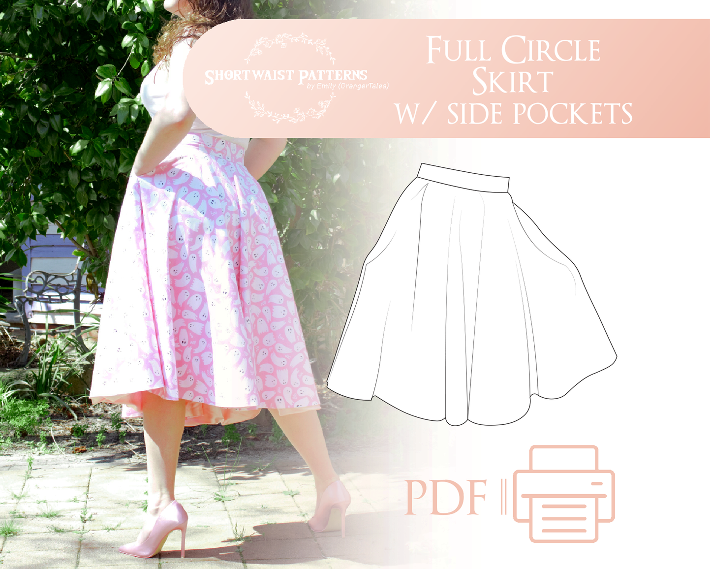 Full Circle Skirt with Side Pockets | PDF Pattern Size 6-30