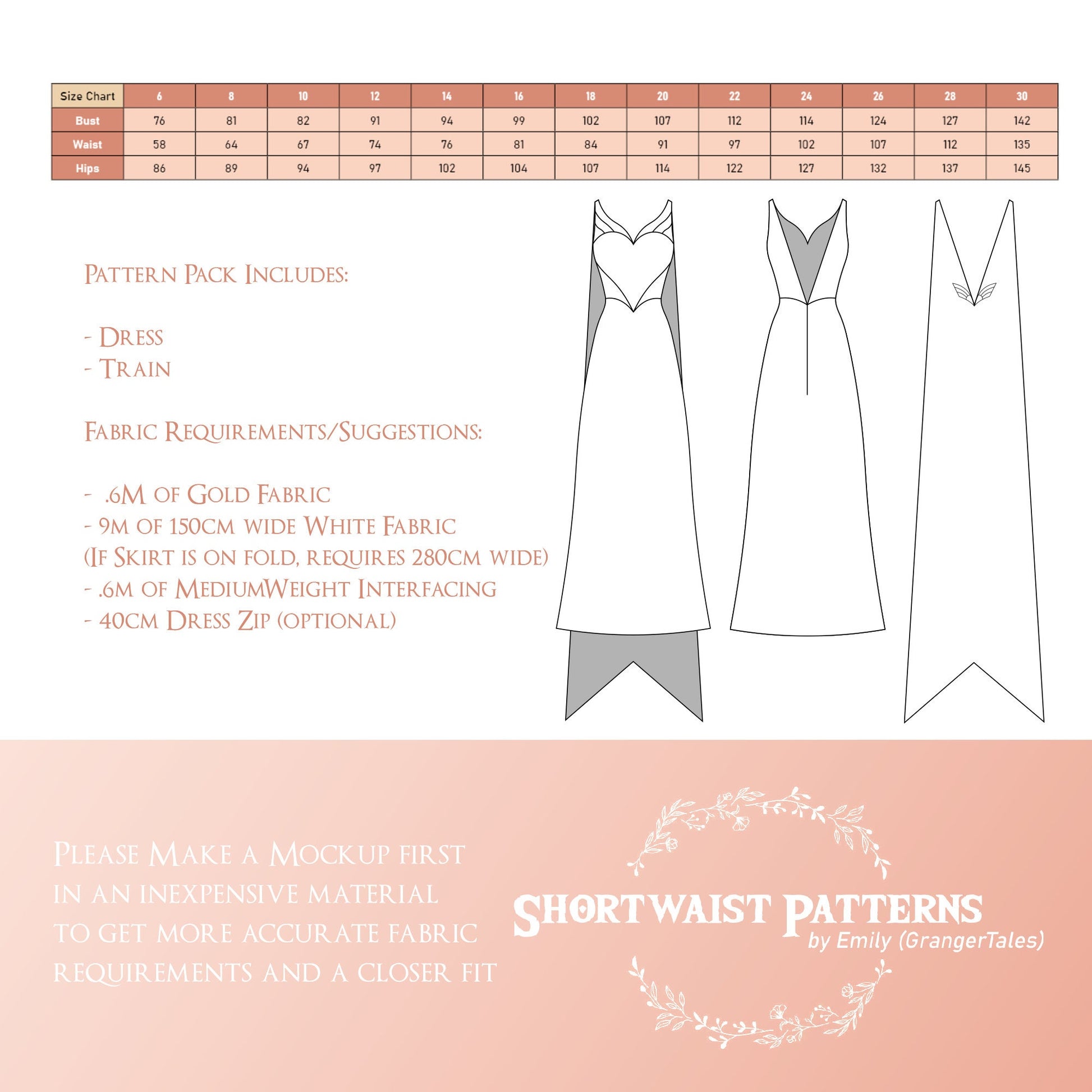 Power Princess Wedding Dress Pattern | Size 10 Only Shortwaist Patterns Power Princess Wedding Dress Pattern | Size 10 Only Shortwaist Patterns