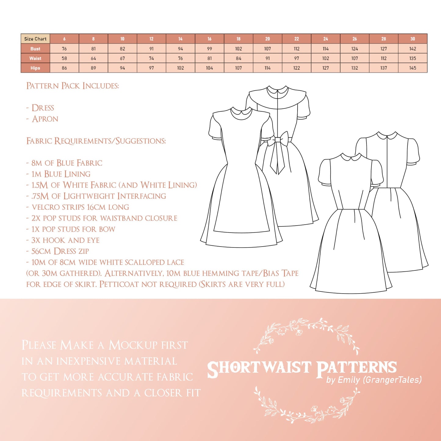 Lost Child Classic Dress | Dress and Apron Pattern Pack | Size 8 Only