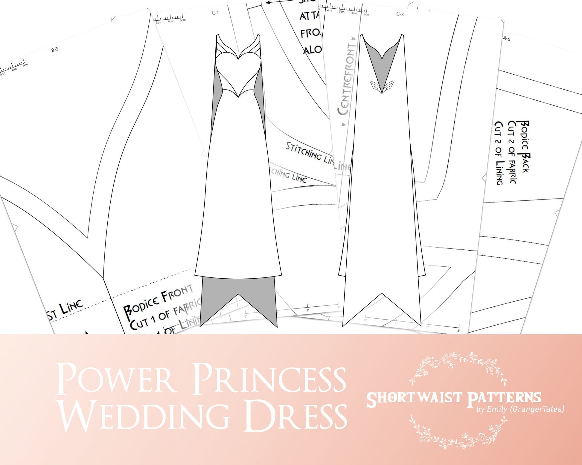 Power Princess Wedding Dress Pattern | Size 10 Only Shortwaist Patterns Power Princess Wedding Dress Pattern | Size 10 Only Shortwaist Patterns